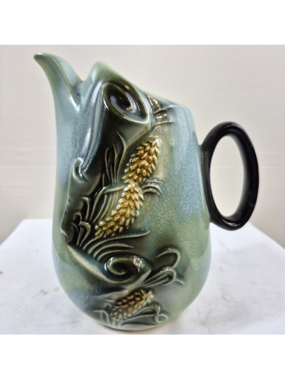 Vintage Hull Art Pottery Parchment & Pine Pitcher Ewer Green USA 7 in